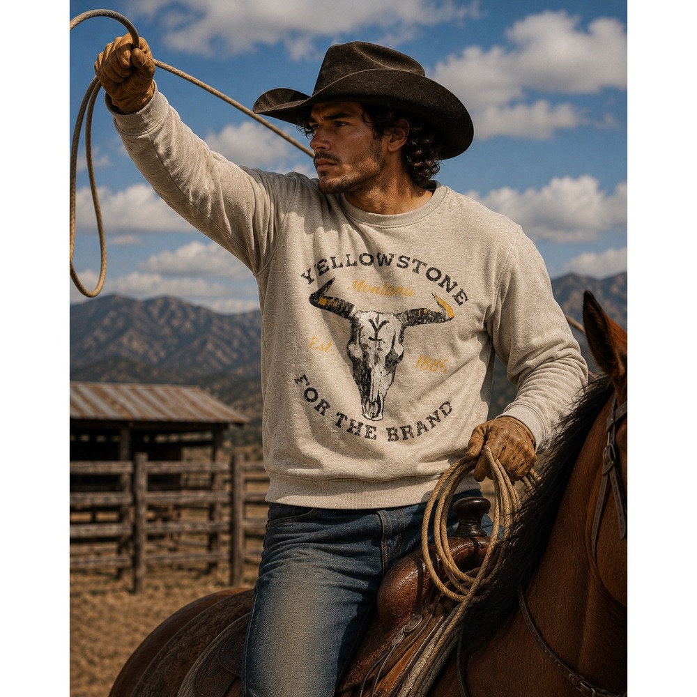Yellowstone For The Brand‎ Steer Skull Graphic Sweatshirt Tan XL NWT